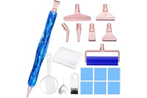 Praise V Do Diamond Painting Art Drill Pen Kit with Screw Stainless Steel Rose Metal Tip Nibs Placers Roller Tool Accessories, Ergonomic Diamond Art Pen for 5D Diamond Paint Bead Dot Blue