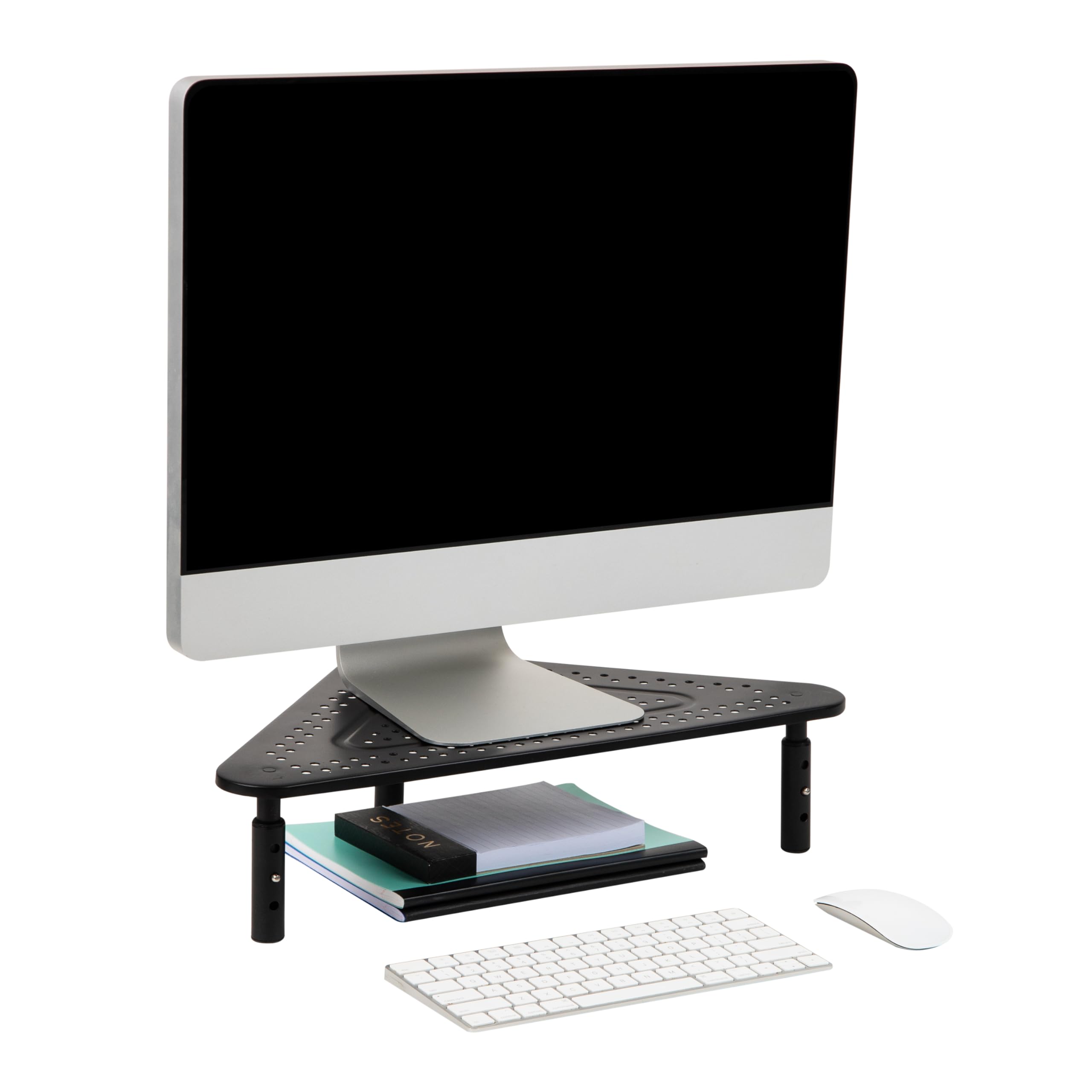 Photo 1 of ***Missing legs****Mind Reader Triangle Monitor Stand, 40lb(18kg) Capacity, Adjustable Height, Ventilated, Metal, 19.5"L x 14.5"W x 5.5"H, Black