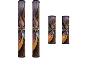HUISEFOR Brown Flower Print Fridge & Microwave Handle Covers 4Pcs, Polyester, 12x5.3 & 6.1x5.3 Inches, Durable Anti-Slip Kitchen Appliances Handle Protector