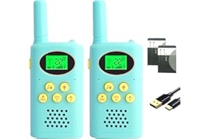 POKPOW Walkie Talkies for Kids Rechargeable 2 Pack Long Range 22 Channels 2 Way Radio Outdoor Kids Toys for Ages 3-12 Camping Hiking Birthday Xmas Easter Gifts for Boys Girls, Blue