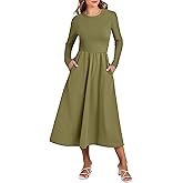 ANRABESS Long Sleeve Midi Dresses for Women 2025 Fall Fashion Casual Rib Knit Patchwork Tight Top Modest Flowy Dress Pocket