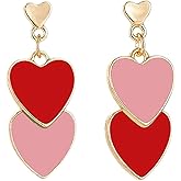 Heart Earring S925 Sterling Silver Dangle Double Love Heart Drop Earrings for Women Girls Mother's Day Birthday Gift