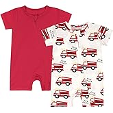 Teach Leanbh Baby Boys Girls 2 Pack Bamboo Viscose Pajamas 2 Way Zipper Short Sleeve Romper Jumpsuit Sleep and Play