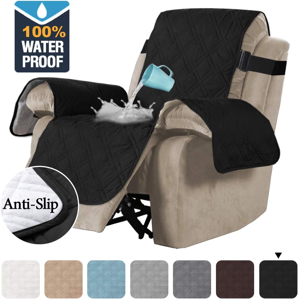 H.VERSAILTEX 100% Waterproof Quilted Recliner Chair Cover Recliner Cover Recliner Slipcover for Living Room, Secure with Elastic Strap and Non Slip Puppy Paw Silicone Backing (Standard, Grey): Home & Kitchen