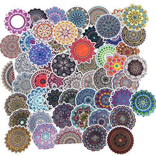 Colorful Small Mandala Flowers Stickers for Water Bottle,Laptop,Journal/Yoga Girl Stickers/Rainbow Kaleidoscope Round Stickers-56pcs