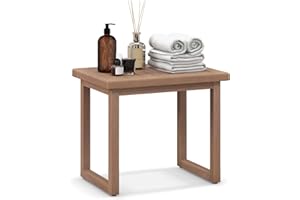 Giantex Shower Bench for Inside Shower, 19" Waterproof Teak Wood Shower Stool with Non-Slip Foot Pads, Sturdy Spa Bath Seat f