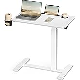 VASAGLE Overbed Table with Wheels, Mobile Laptop Standing Desk, 27.6 Inch | Bedside Table, Adjustable Height, Rolling Desk with 2 Cup Holders and Tablet Slot for Home, Office, Hospital, ULSD600W01