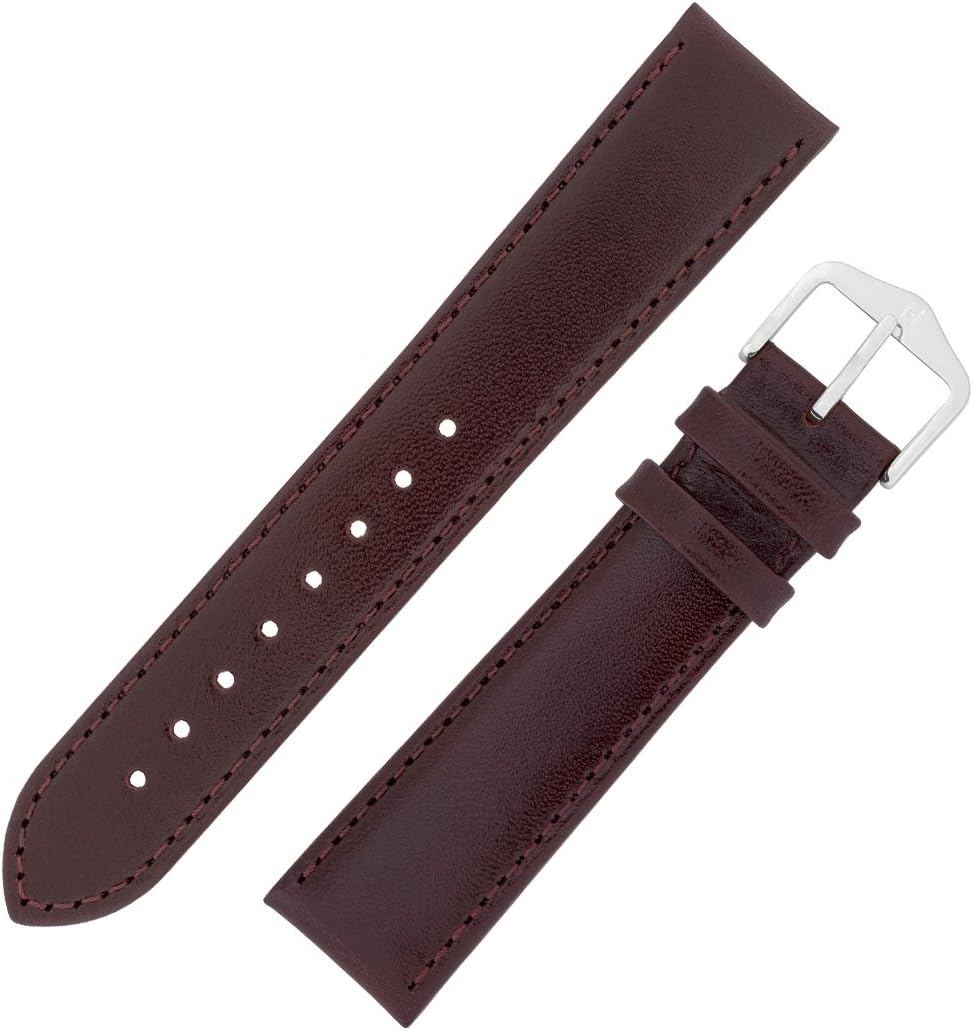HirschOsiris Calf Leather Watch Strap with Buckle in Burgundy
