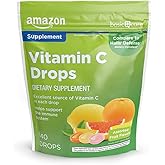 Amazon Basic Care Vitamin C Supplement Drops, Lemon, Orange &amp; Grapefruit, 140 count (Previously SoundHealth)