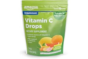 Amazon Basic Care Vitamin C Supplement Drops, Lemon, Orange & Grapefruit, 140 count (Previously SoundHealth)