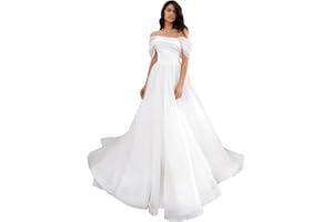 RJER Off Shoulder Tulle Wedding Dresses Puffy Prom Dresses Long Ball Gown Dresses for Women