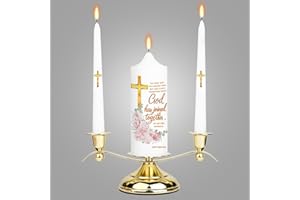 LakWilows Unity Floral Candles for Ceremony with Gold Metal Holder, Wedding Candle with Cross & Scripture, Christian & Cathol