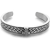 Klapgo Men's Viking Thor's Hammer Silver Gold Bracelet Stainless Steel Celtic Knot Cuff Bangle Nordic Triquetra Braided Design Jewelry Gift