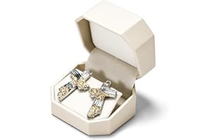 Oirlv Octagonal Leather Jewelry Box, Luxury Velvet Lined Dual Slot Case, Elegant Cream White Holder for Rings, Earrings & Pen