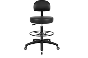TAKE UR SEAT® Economical Multi-Purpose Medical Spa Drafting Stool with Adjustable seat and Back Height. Advanced Fabric seat Cover is Easy to Clean. Blade Wheels (Tall Bench Height Black)