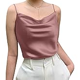 Miqieer Basic Women's Silk Tank Top Ladies V-Neck Camisole Silky Loose Sleeveless Blouse Satin Tank Shirt