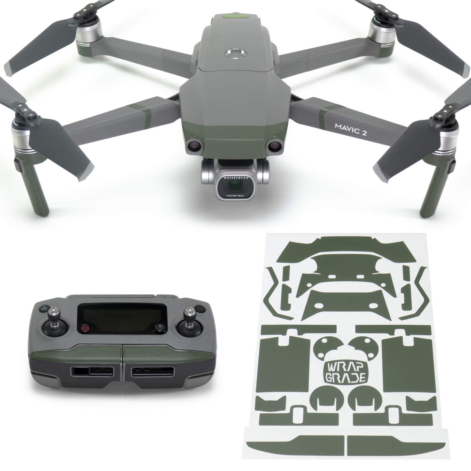 Wrapgrade Poly Skin Sticker compatible with DJI Mavic 2 | Accent Color (ARMY GREEN)