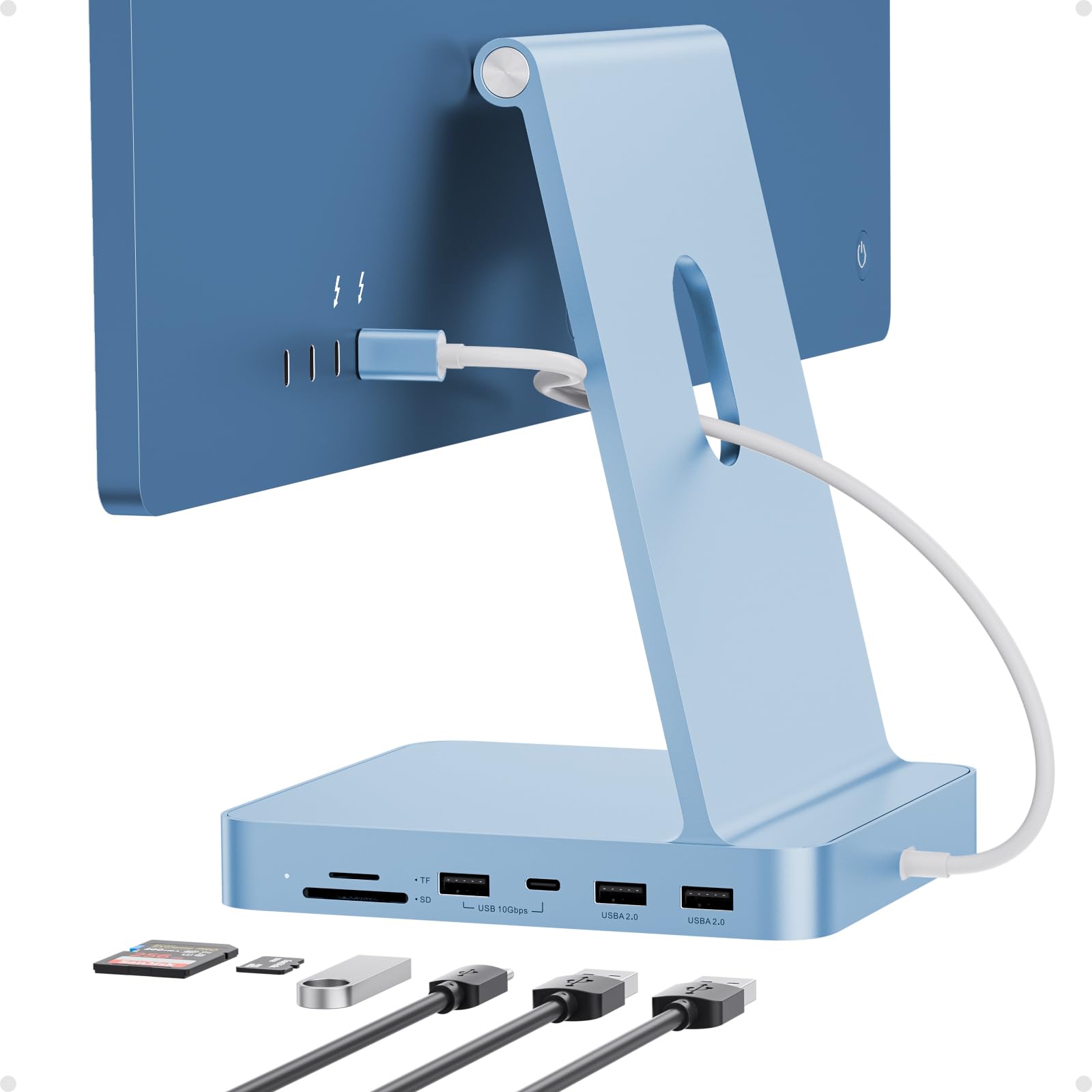 PULWTOP USB C HUB for iMac 24 inch 2021/2023/2024, 7 in 1 USB Hub Adapter iMac Accessories for iMac M1/M3/M4 with USB C/A SD/TF, Docking Station Support Expand M.2 SSD (NOT Included) - Blue