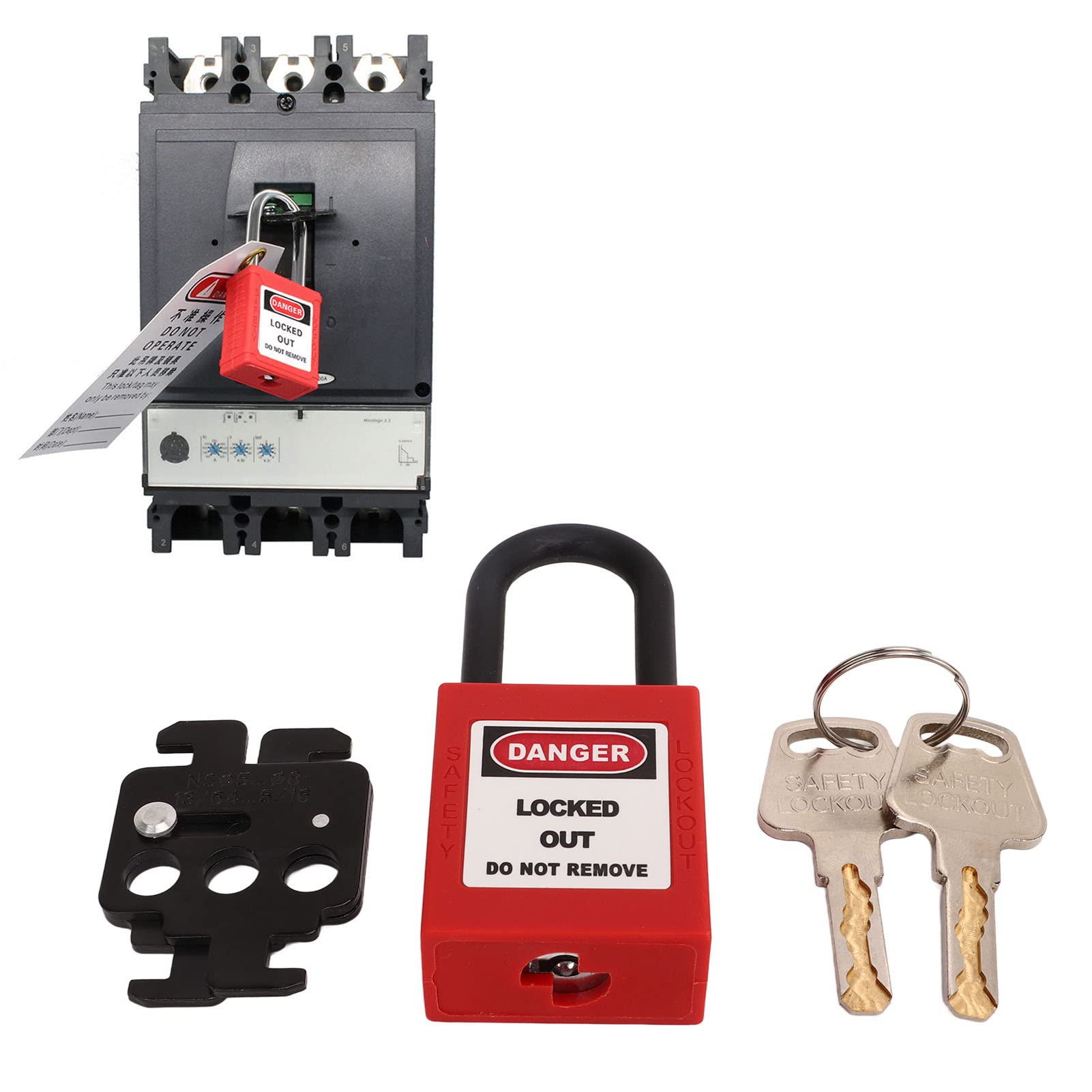 Lockout Tagout Kit, MCB Lockout Tagout Steel Circuit Breaker Lock 38mm Shackle Nylon Padlock for Schneider Circuit Breakers for Lock Out Tag Out Stations
