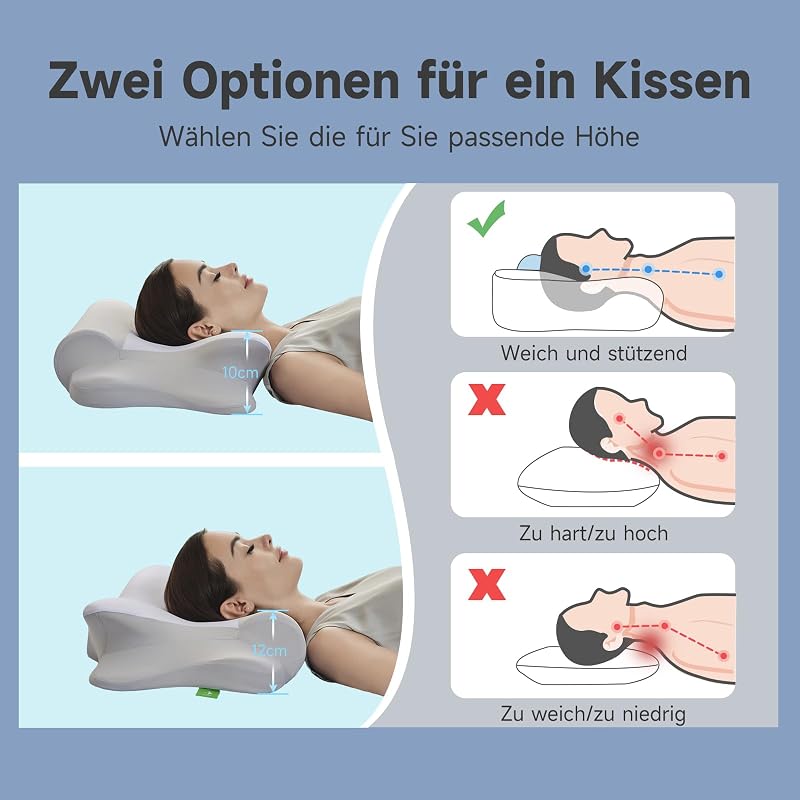 Almofada cervical e de pescoço, confortável e ergonómica, almofada ergonómica para dormir de lado, costas e abdómen, (39 * 60 * 10/12cm)