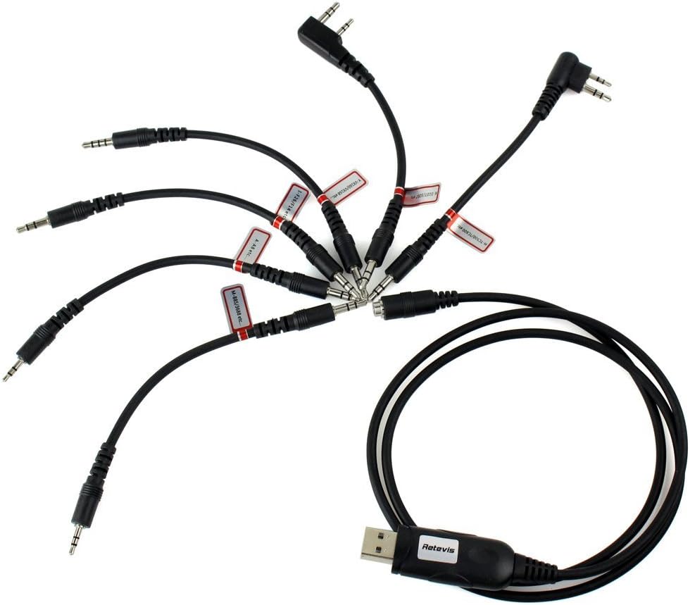 Retevis 6 in 1 USB Programming Cable with 6 Adapters Compatible with Walkie Talkie RT24 RT22 RT27 RT28 Motorola CP040 CP125 Baofeng BF-888S UV-5R KENWOOD ICOM YAESU Two Way Radio