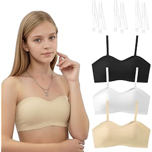 Girls' Ice Silk Sports Bra (3-Pack) – Strapless Tube Top for Ages 10–18