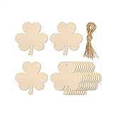 20pcs Shamrock Wood Cutouts DIY Craft Embellishments Clover Unfinished Wood Tags Ornaments for St. Patrick's Irish Party Decoration
