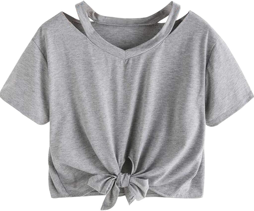 Women Teen Girls Striped Cute Crop Top Tie up Knot