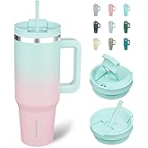 BJPKPK Tumbler With Handle And Straw 40oz Insulated Tumbler Cups With Lid Stainless Steel Travel Coffee Mug,Bubble Gum