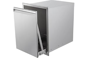 Atatod Pull-Out Double Trash Drawer Stainless Steel Outdoor Kitchen Trash Drawer Storage for Two 10 Gallon Commercial Wastebaskets…
