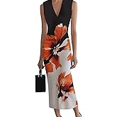 HVT Women's Dress Wedding Guest Party Dresses Floral Print Halter Neck Maxi Dress Sleeveless Bodycon Long Dresses