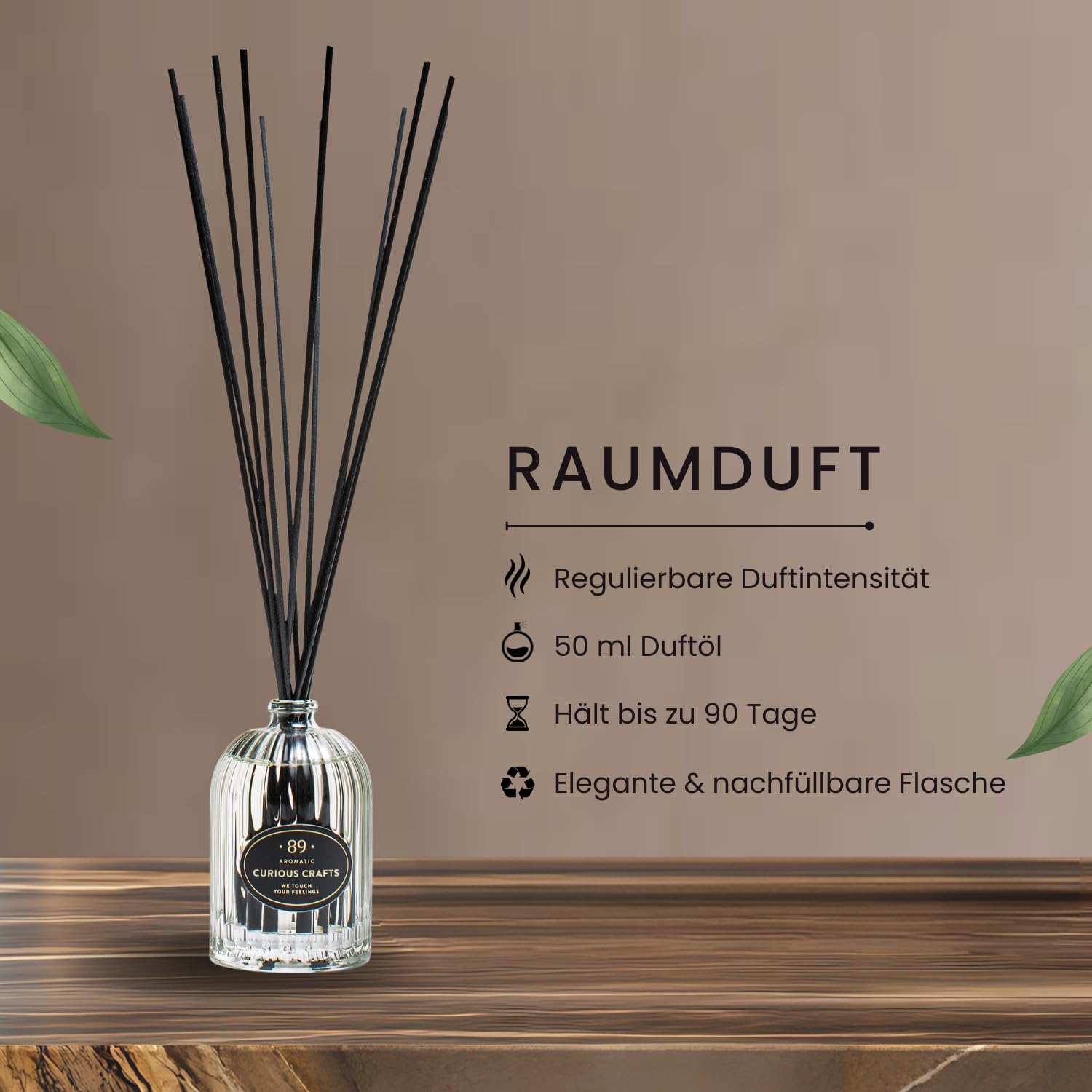 Aromatic •89• Raumduft Diffuser mit 7 Duftstäbchen – Luxus Raumdüfte mit Zitrone, Safran & Patschuli, Raumerfrischer & Raum Duft Wohnzimmer, Büro & Wohnung, Badezimmer Duft Lufterfrischer 2