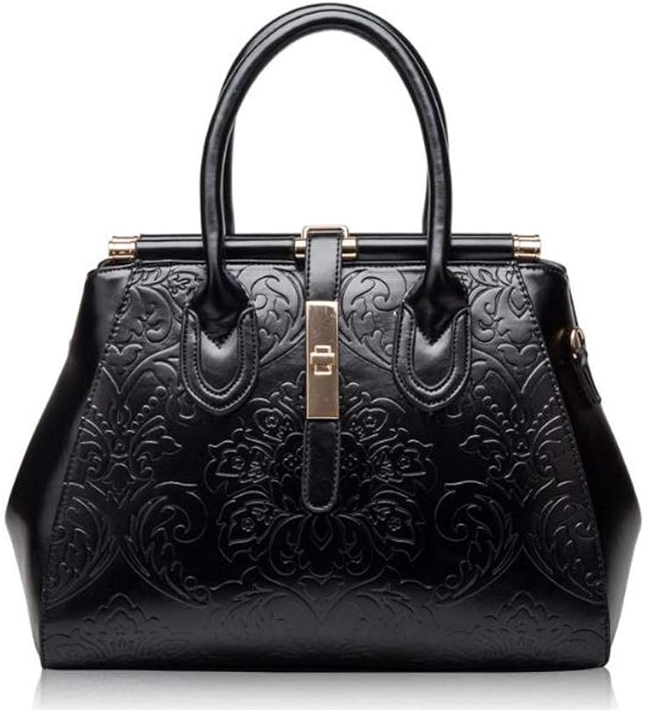 Womens Vintage Style Handbags, Genuine Leather Tote Bag, Embossing