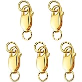 Lobster Clasps for Jewelry Making - Bracelet Clasps and Closures -5Pcs 18k Gold Jewelry Clasp, Necklace Clasp, Lobster Claw Clasps with Jump Rings for DIY Necklace Bracelets 10mmx4mm(0.39 x 0.16 inch)