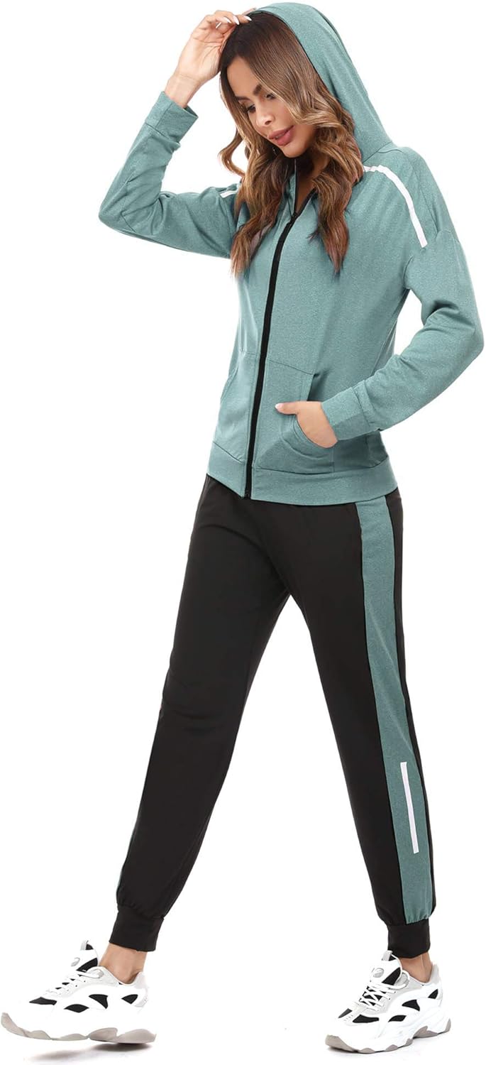 Aibrou Women 2 Piece Zip Up Tracksuit Set Long Sleeve Hooded Casual Athletic Jackets Drawstring Sweatpants Sets at  Women’s Clothing store