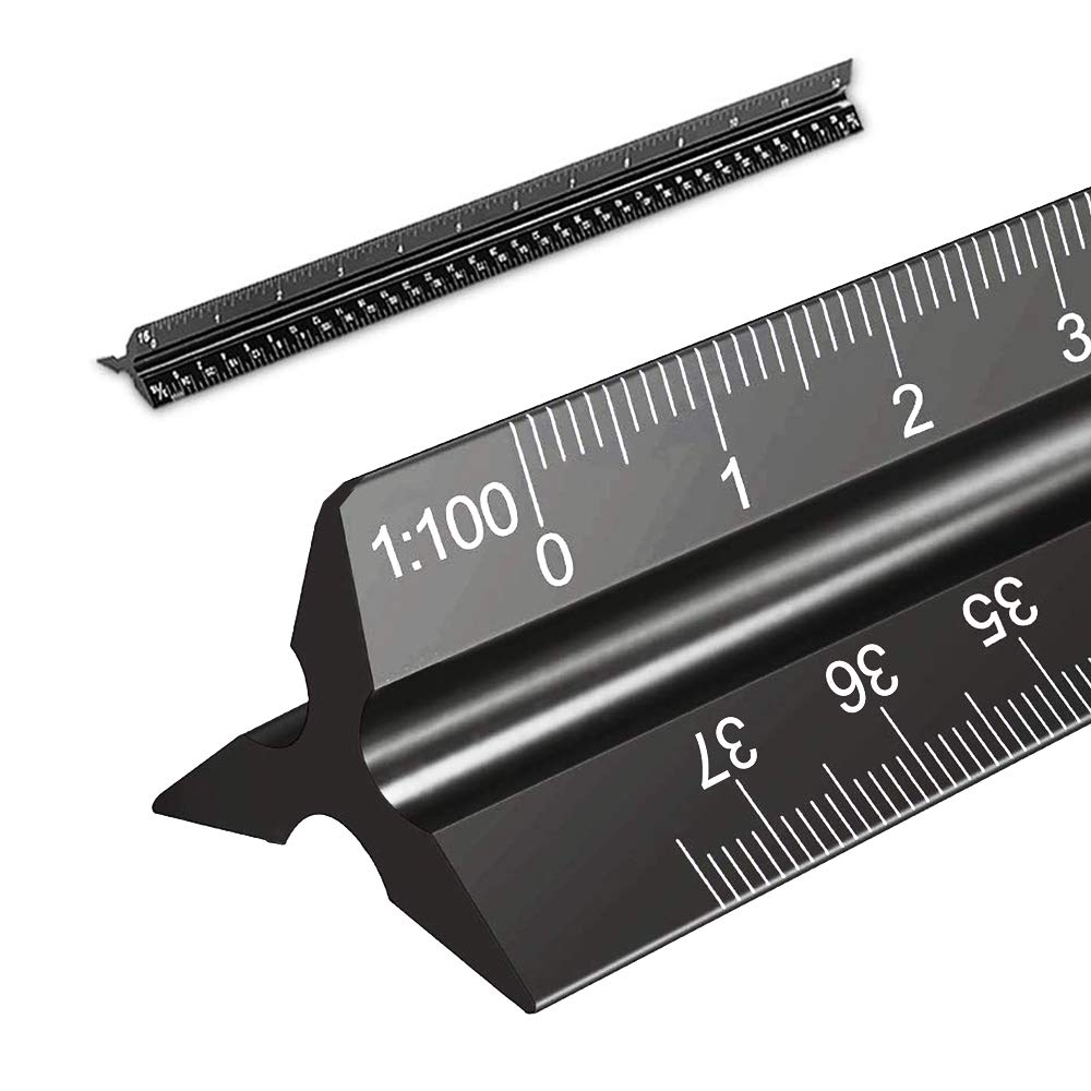 Matrix Aluminium Triangular Scale Ruler for Architects & Engineers, 30cm Solid Aluminium:1:100,1:200,1:250,1:300,1:400,1:500 (Black)