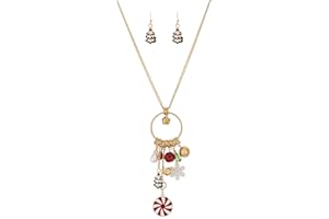 Madison Tyler Christmas Charm Jewelry Set for Women | Statement Christmas Snowball Snowman Snowflake | Bells Necklace | Dangle Silver Snowflake Earrings | Xmas Holiday Necklaces Gifts for Girls