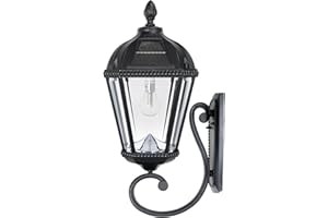 Gama Sonic Solar Outdoor Wall Light, Royal Bulb Exterior Sconce Lamp, Black Cast Aluminum, Clear Beveled Glass, Warm White LED with Omni-Direction Reflector, Large 21-Inch Height, 98B010 (Upgraded)