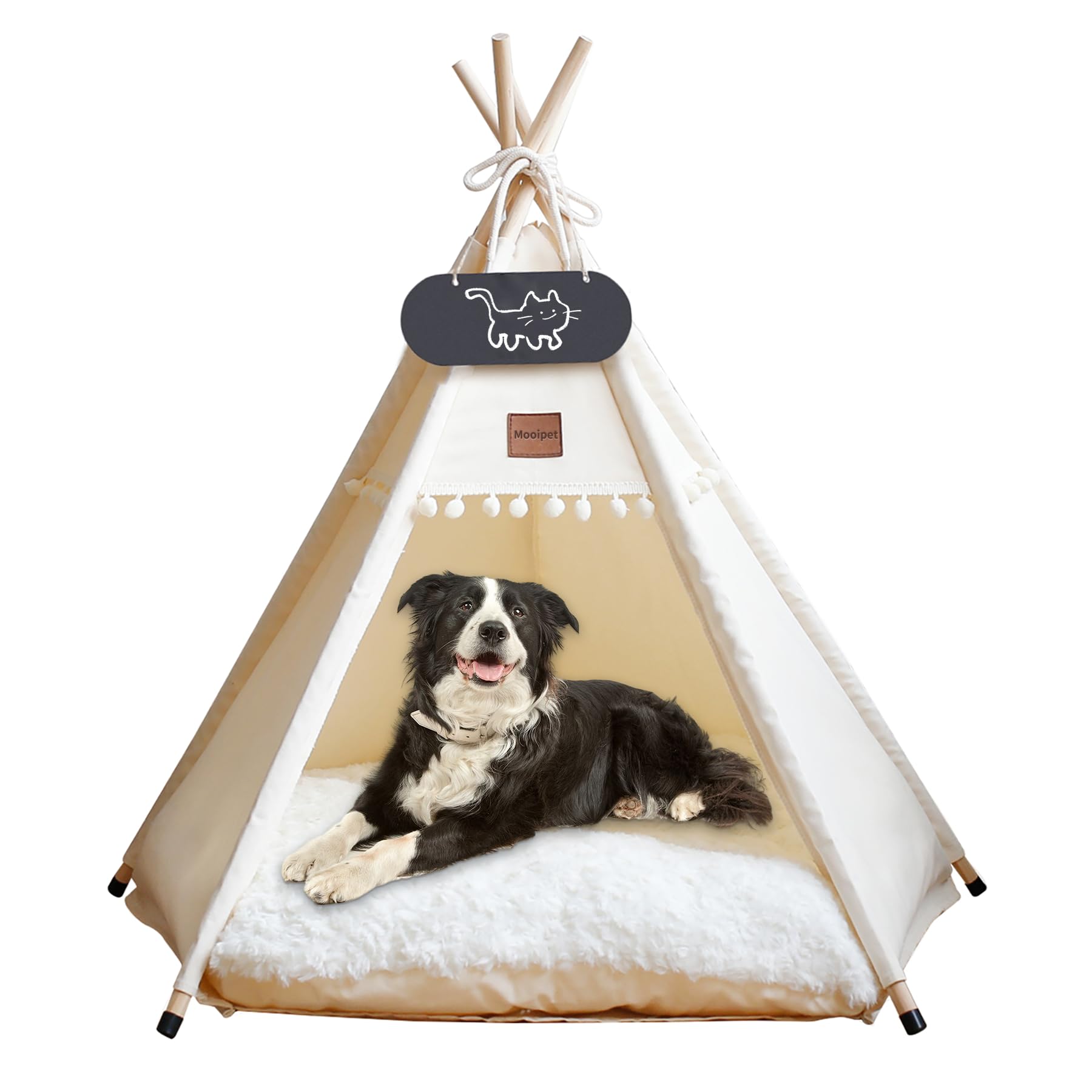 Mooipet Pets Teepee Dogs Tent with Double Sided Cushion Luxery Cats Tents Pet Houses with Blackboard Dog Bed Removable and Washable Dog House for Guinea Pigs Rabbits Hamsters Kittens 60x60x70cm