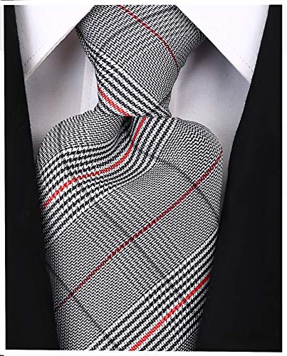 Houndstooth Plaid Ties for Men - Woven Necktie - Black w/Red