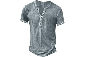 Distressed Henley T Shirt for Men Retro Short Sleeve Tee Shirts Casual Button Down Washed T-Shirts for Men