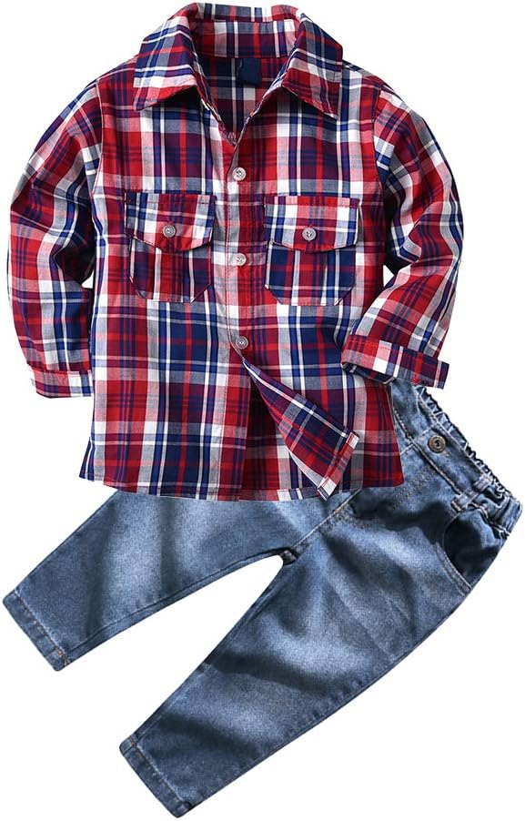 Boy Clothes Set Shirt + Denim Pant Sets 2 Pieces Spring Toddler Boy Gentleman Outfits Suits