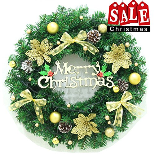 Christmas Wreath Large Front Door Wreath 15 Inch Wall Garland Decoration Christmas Party Decor (15.7", Gold) - Thumbnail 6