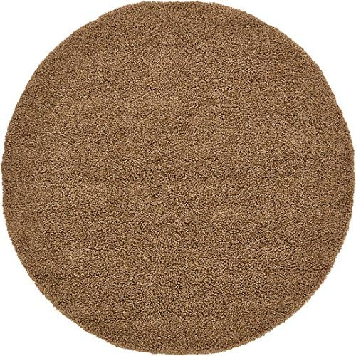 Unique Loom Solo Solid Shag Collection Modern Plush Sandy Brown Round Rug (8' 2 x 8' 2)
