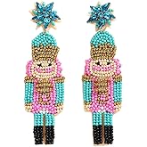 Christmas Beaded Nutcracker Earrings for Women, Handmade Beaded Soldier Dangle Earrings, Lightweight Holiday Earrings for Christmas Jewelry Gifts