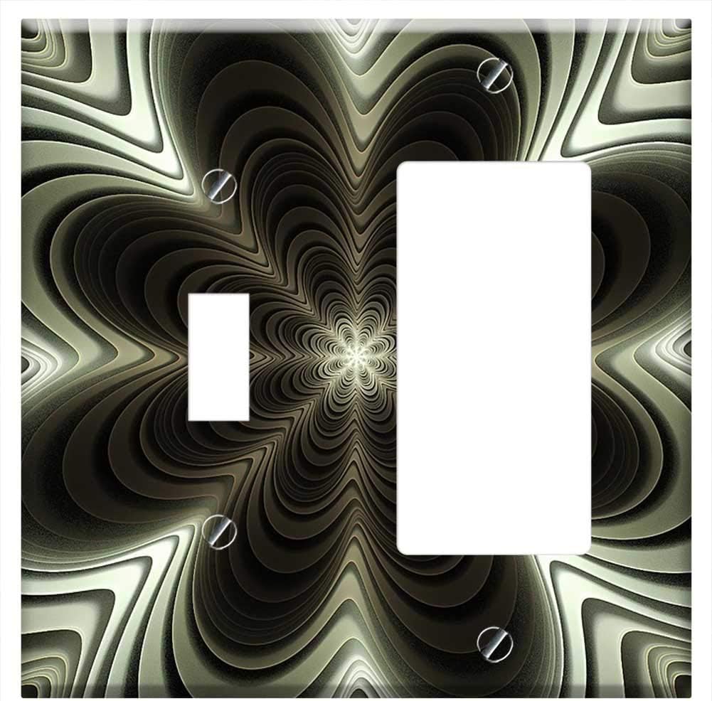 1-Toggle 1-Rocker/GFCI Combination Wall Plate Cover - Fractal Silver Waves Texture Pattern Geometri