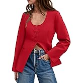 Cicy Bell Womens Business Work Casual Blazers Button Down Scoop Neck Split Hem Fitted Suit Jackets