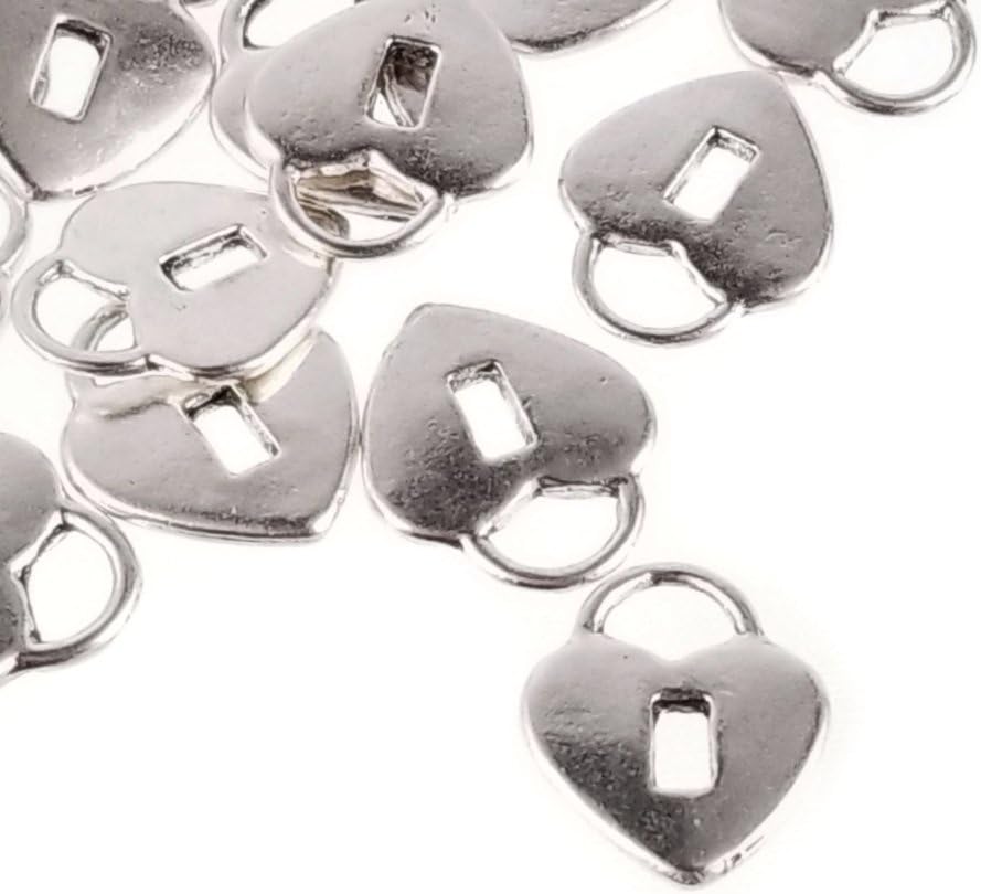 Antique Silver Metal Love Padlock Heart Charms for Jewelry Making, Bracelets- Nickel Free (16mm)