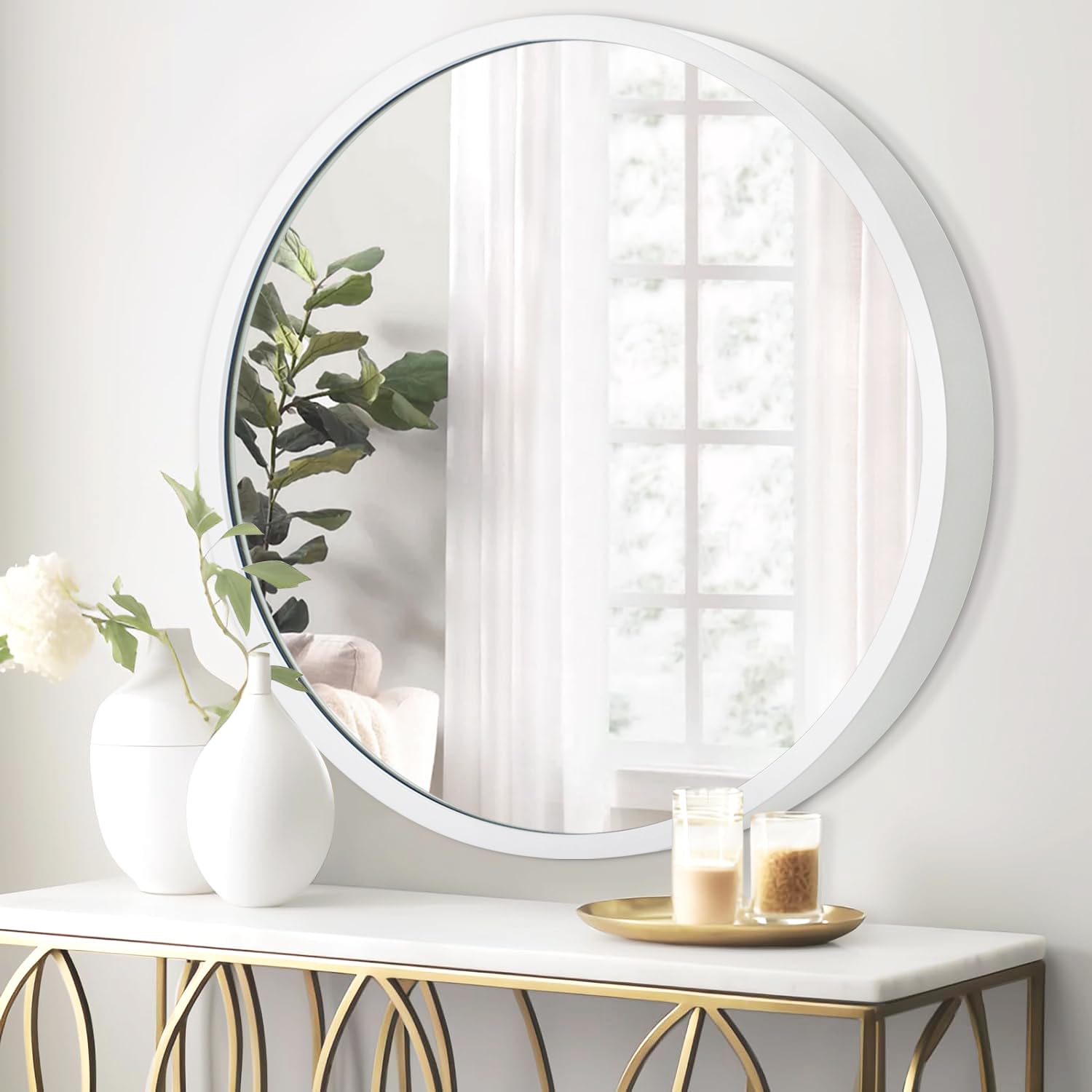 JJUUYOU Wall Circle Mirror for Bathroom Small White Round Mirrors for Wall Hanging Round Mirrors for Living Room Vanity Bedroom Home Decor