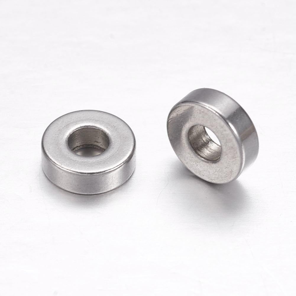DanLingJewelry 100 pcs 7mm Metal Spacer Beads 304 Stainless Steel Rondelle Beads Tiny Smooth Beads for Necklaces Bracelets Jewelry Making 2.7mm Hole